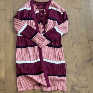 No Boundaries Pink and Burgundy Striped Top